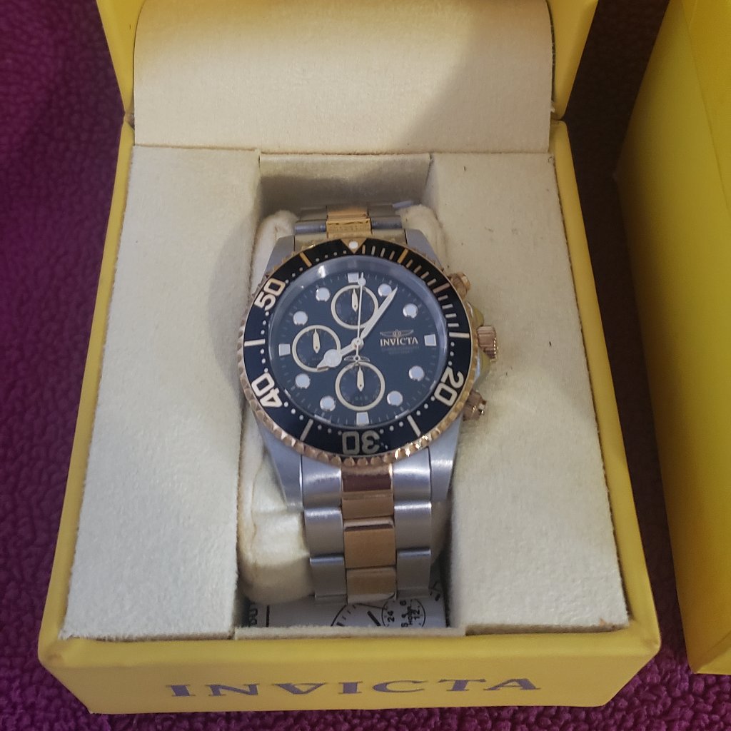 Mens Invicta Pro Diver 200m Black Dial Gold Steel Watch 1772